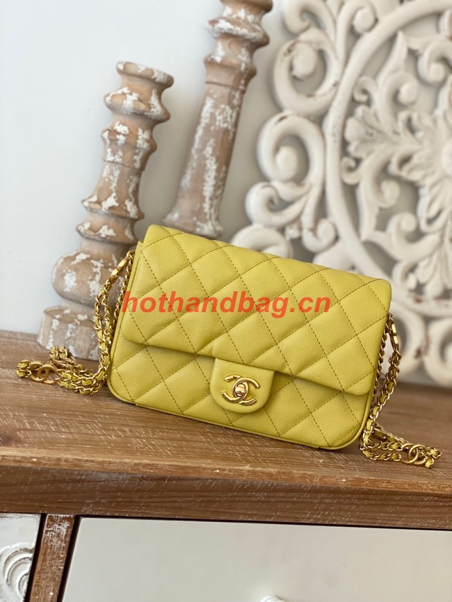 Chanel MINI FLAP BAG Grained Calfskin & Gold-Tone Metal AS3757 yellow