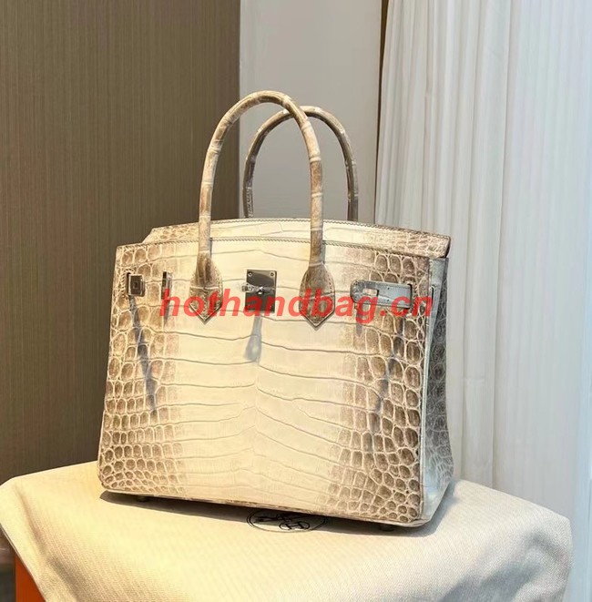 Hermes Birkin 30CM Original South African Nile Crocodile Leather Bag BK25 White&Gray