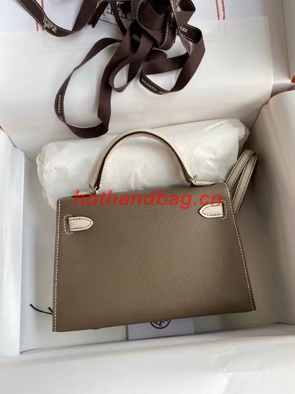 Hermes Kelly 19cm Shoulder Bags Epsom Leather KL19 Silver hardware gray&Cream