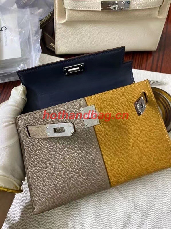 Hermes Kelly 19cm Shoulder Bags Epsom Leather KL19 Silver hardware gray&yellow