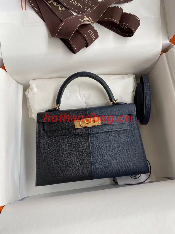 Hermes Kelly 19cm Shoulder Bags Epsom KL19 gold hardware black&Royal blue