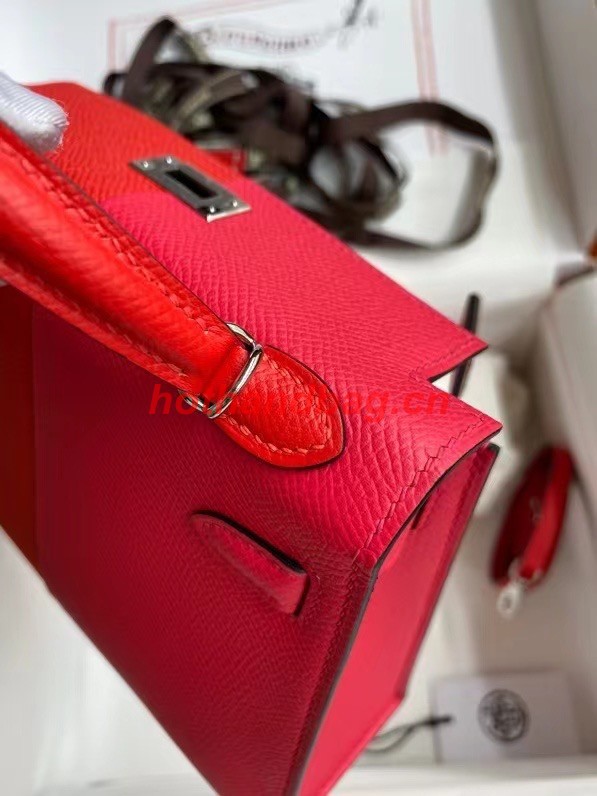 Hermes Kelly 19cm Shoulder Bags Epsom Leather KL19 Silver hardware red&pink