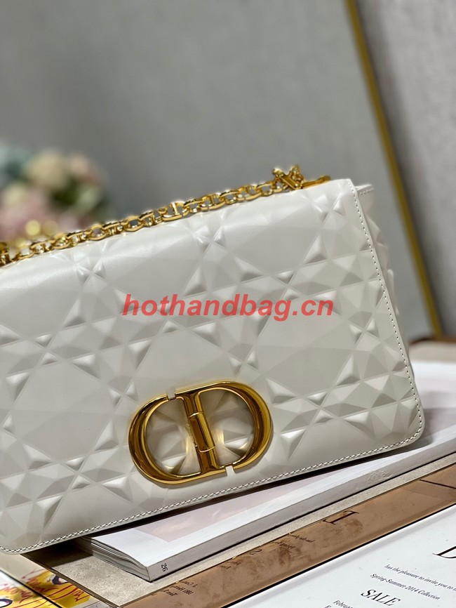 MEDIUM DIOR CARO BAG Cannage Calfskin with Diamond Motif M9242UW white&gold