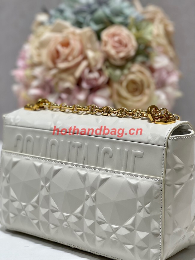 MEDIUM DIOR CARO BAG Cannage Calfskin with Diamond Motif M9242UW white&gold