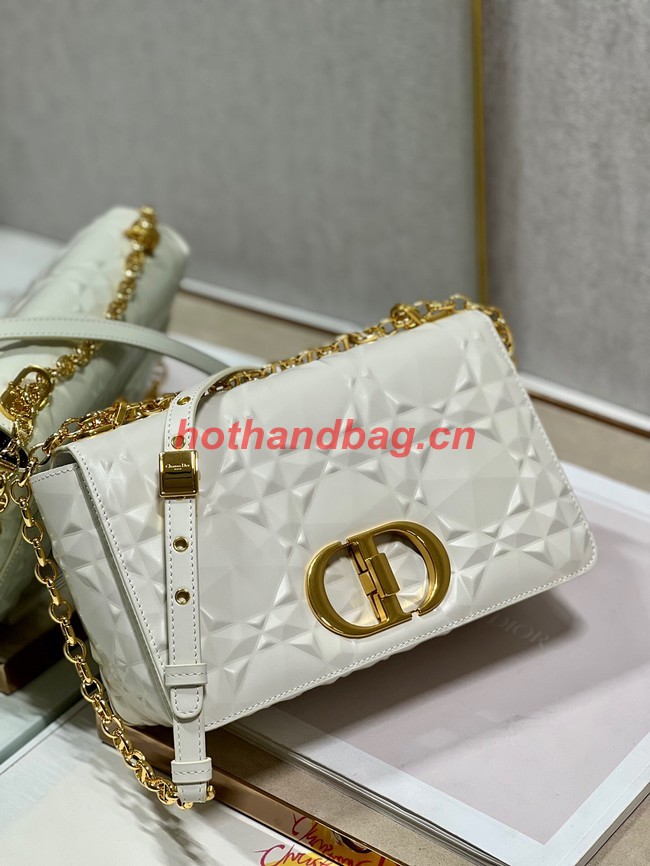 MEDIUM DIOR CARO BAG Cannage Calfskin with Diamond Motif M9242UW white&gold