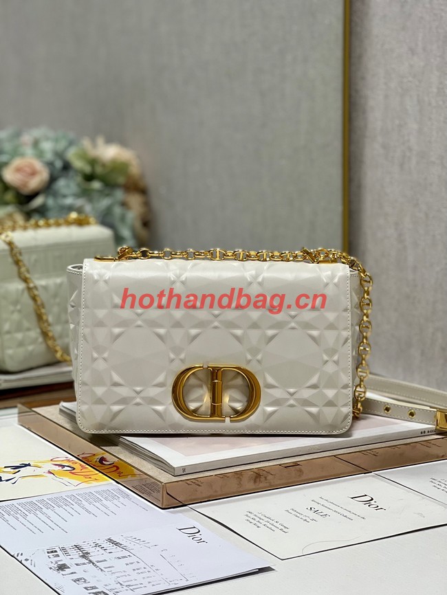 MEDIUM DIOR CARO BAG Cannage Calfskin with Diamond Motif M9242UW white&gold