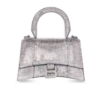 Balenciaga WOMENS HOURGLASS XS HANDBAG WITH RHINESTONES 283328 IN silver