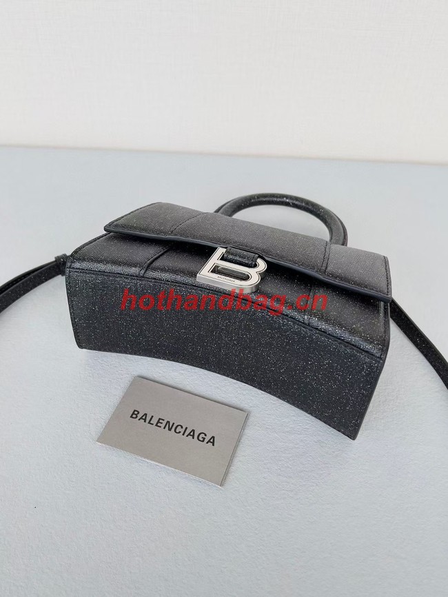 Balenciaga WOMENS HOURGLASS XS HANDBAG IN SPARKLING FABRIC 592833 IN BLACK