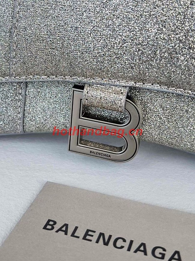 Balenciaga WOMENS HOURGLASS XS HANDBAG IN SPARKLING FABRIC 592833 IN SILVER