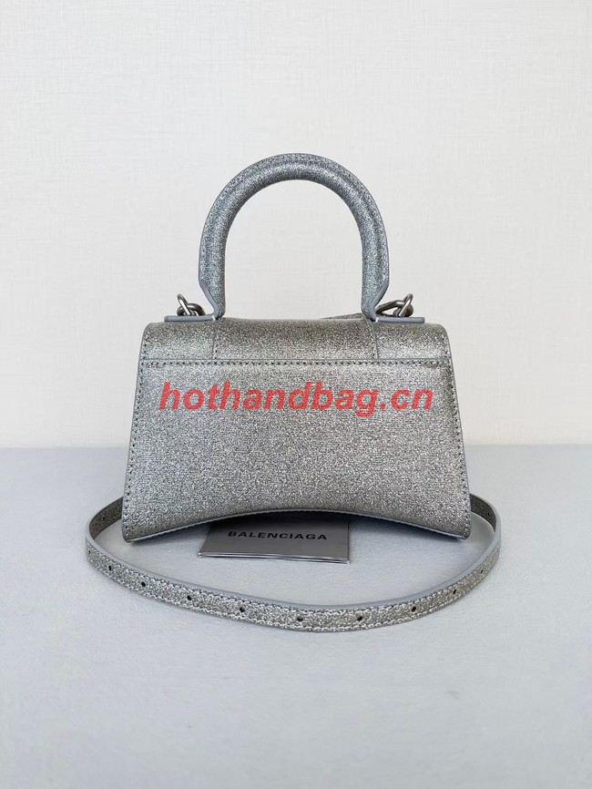 Balenciaga WOMENS HOURGLASS XS HANDBAG IN SPARKLING FABRIC 592833 IN SILVER