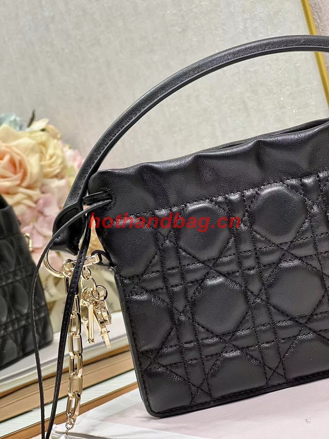 LADY DIOR TOP HANDLE DRAWSTRING MINI BAG Black Cannage Lambskin S0981ON