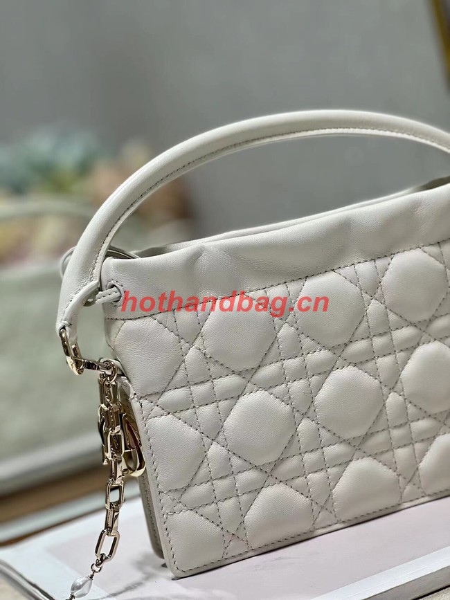 LADY DIOR TOP HANDLE DRAWSTRING MINI BAG Latte Cannage Lambskin S0981ON