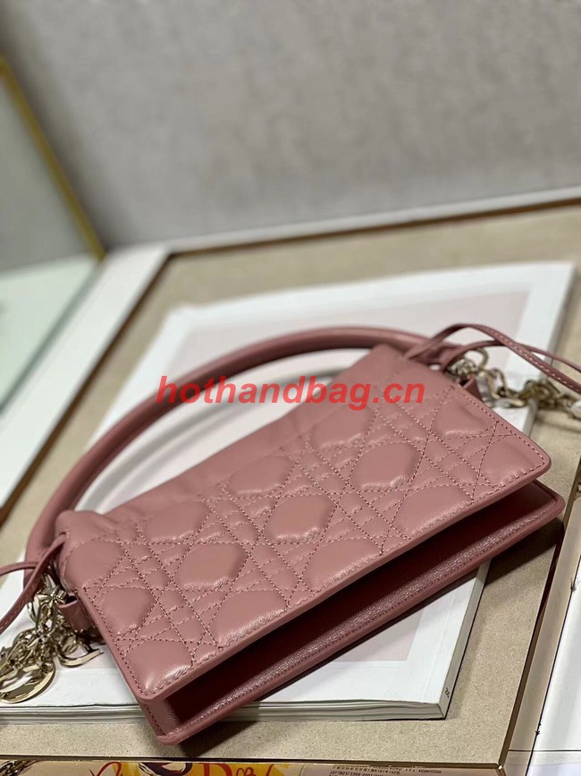 LADY DIOR TOP HANDLE DRAWSTRING MINI BAG Peony Pink Cannage Lambskin S0981O