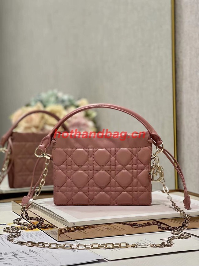 LADY DIOR TOP HANDLE DRAWSTRING MINI BAG Peony Pink Cannage Lambskin S0981O