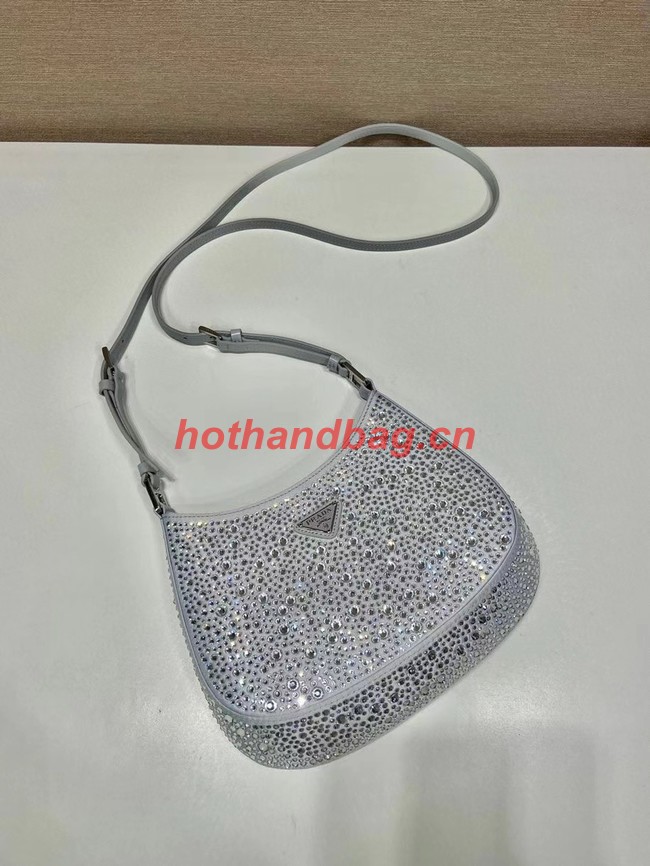 Prada Cleo satin bag with crystals 1BC169 silver