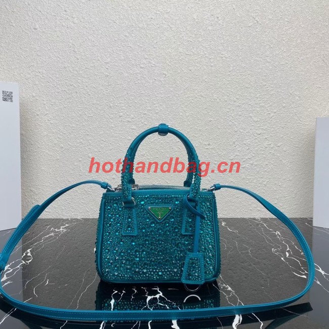 Prada Galleria satin mini-bag with crystals 1BA906 blue