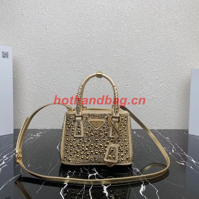 Prada Galleria satin mini-bag with crystals 1BA906 gold