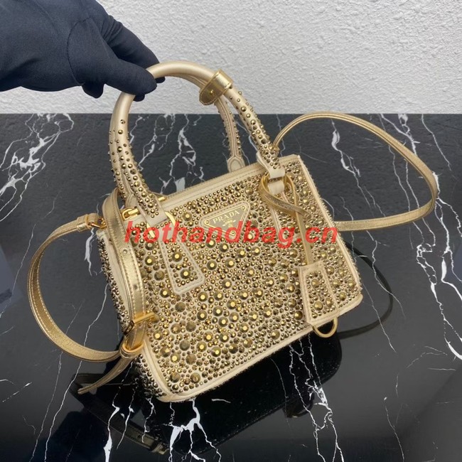 Prada Galleria satin mini-bag with crystals 1BA906 gold