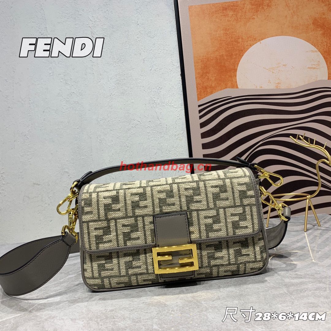 Fendi Baguette Dove gray FF tapestry fabric bag 8BS010B