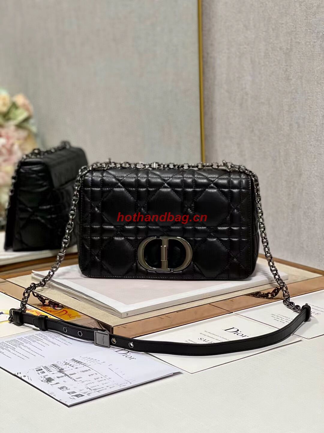 MEDIUM DIOR CARO BAG Supple Cannage Calfskin M9242U black&black