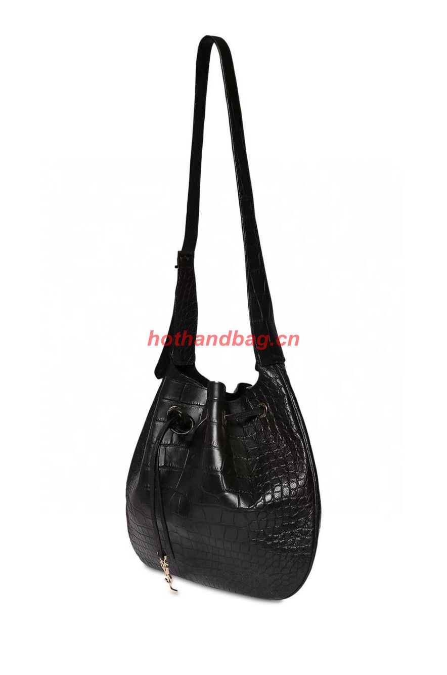 SAINT LAUREN PARIS VII LARGE FLAT HOBO BAG IN CROCODILE-EMBOSSED LEATHER 697941 black