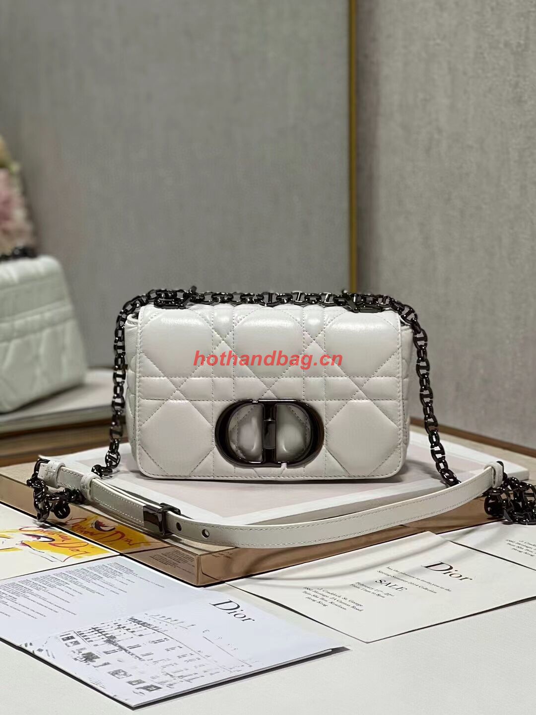 SMALL DIOR CARO BAG Supple Cannage Calfskin M9241U white&black