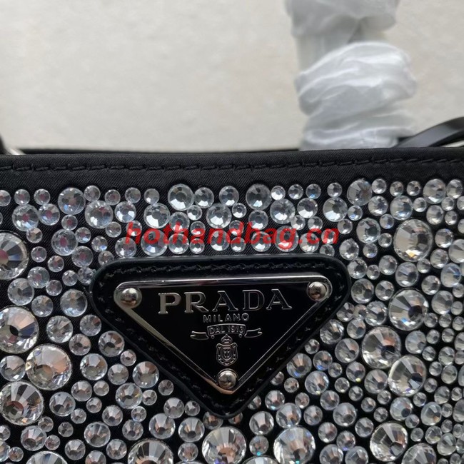 Prada Panier satin bag with crystals 1BA373 black