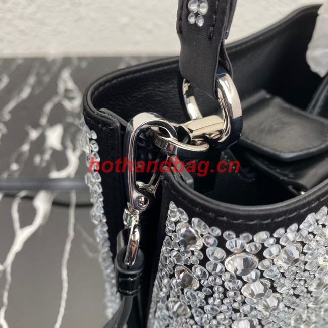 Prada Panier satin bag with crystals 1BA373 black