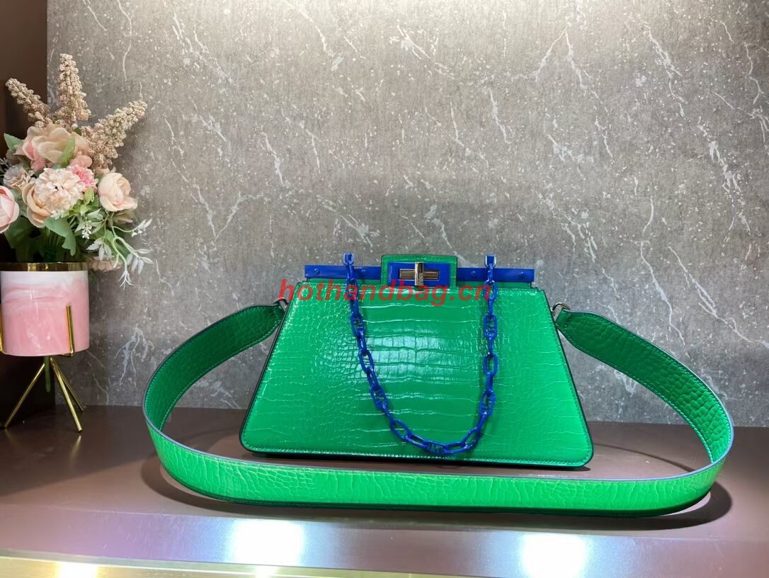 Fendi Peekaboo Cut Medium Alligator pattern bag 8BN340 GREEN