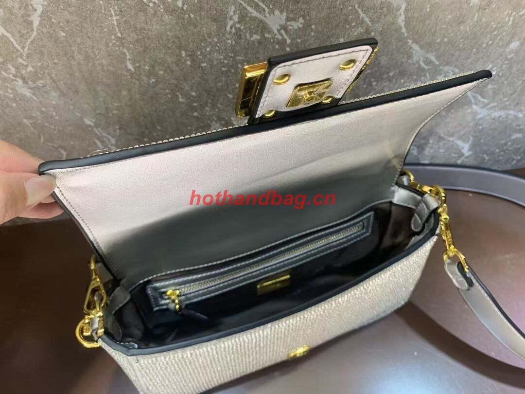 Fendi Baguette crystals and leather bag B0961 silvery 