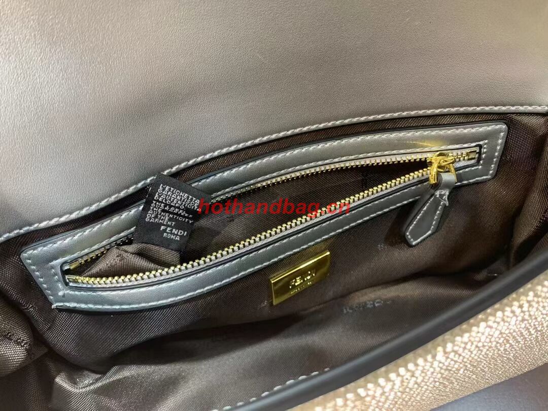 Fendi Baguette crystals and leather bag B0961 silvery 