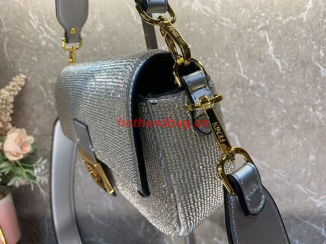 Fendi Baguette crystals and leather bag B0961 silvery 