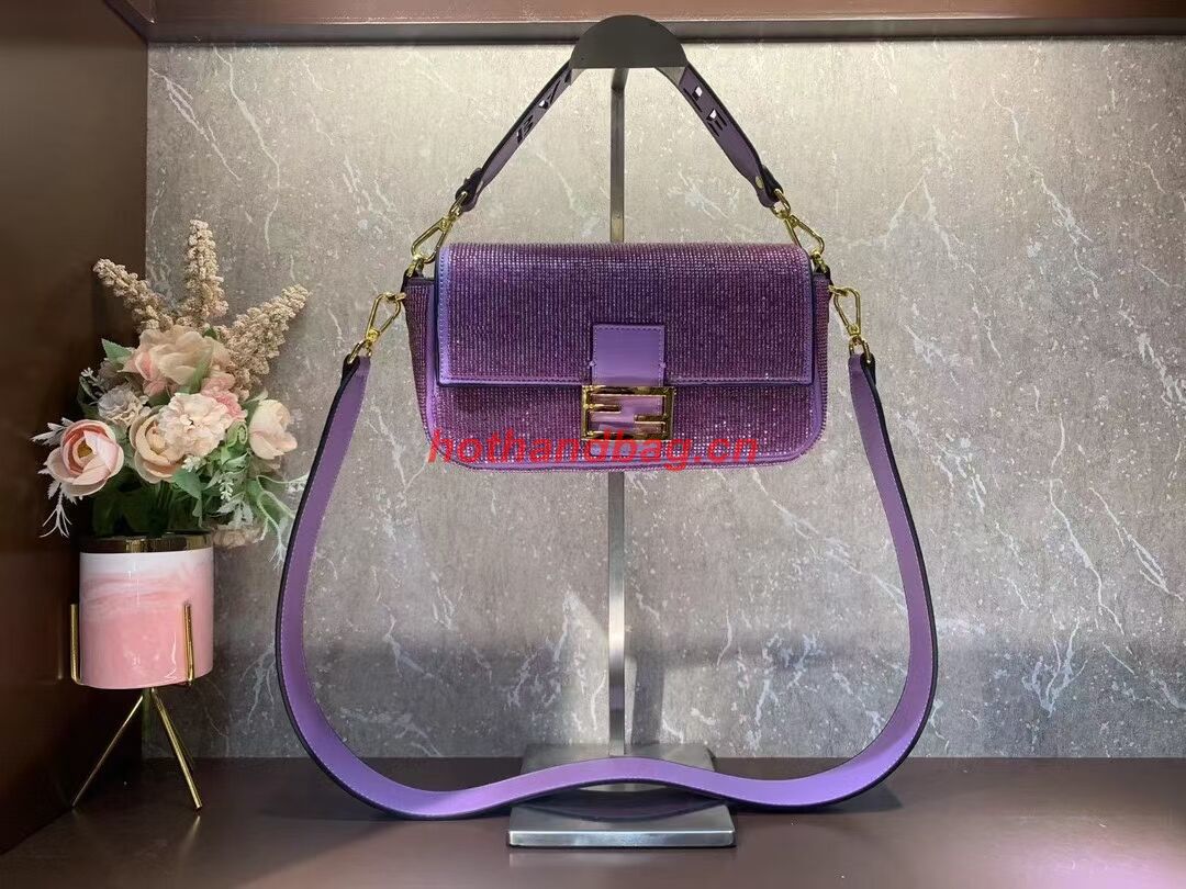 Fendi Baguette crystals and leather bag F0961 purple