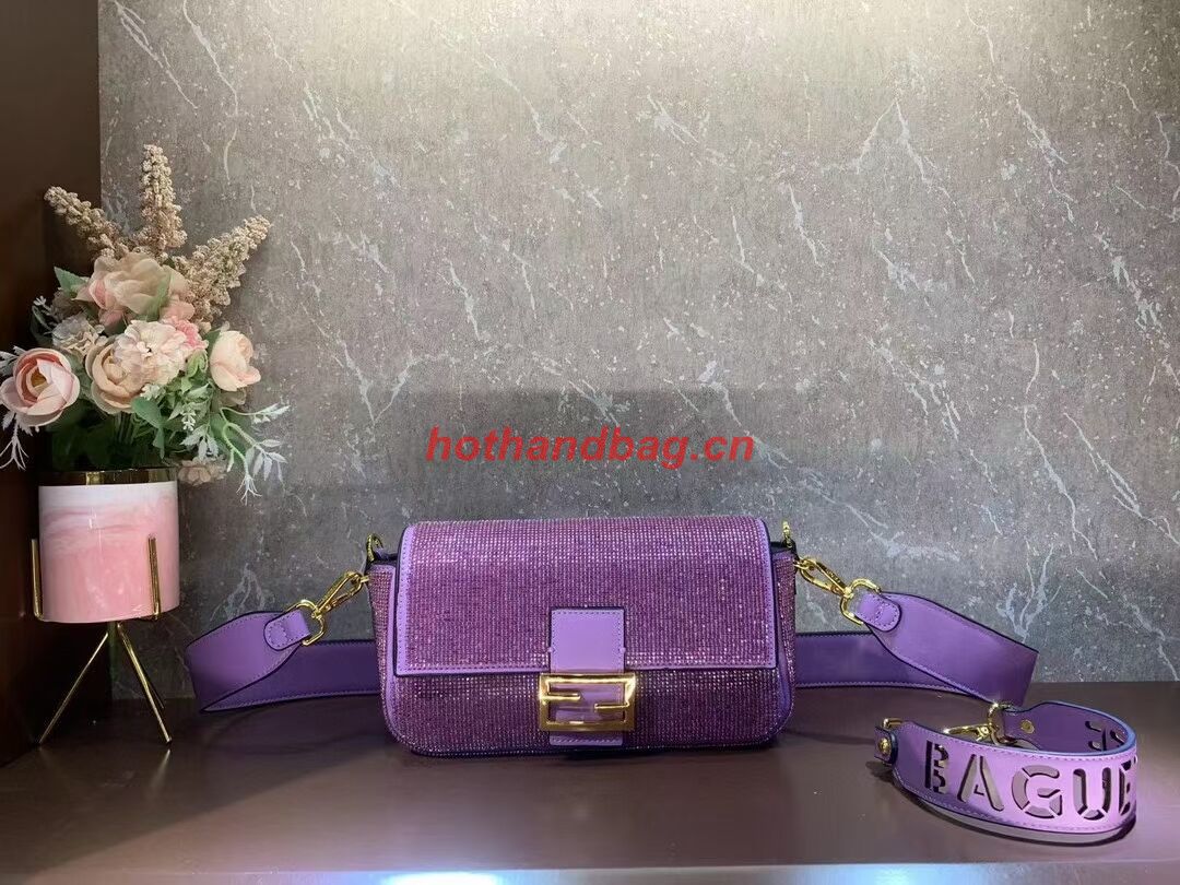 Fendi Baguette crystals and leather bag F0961 purple