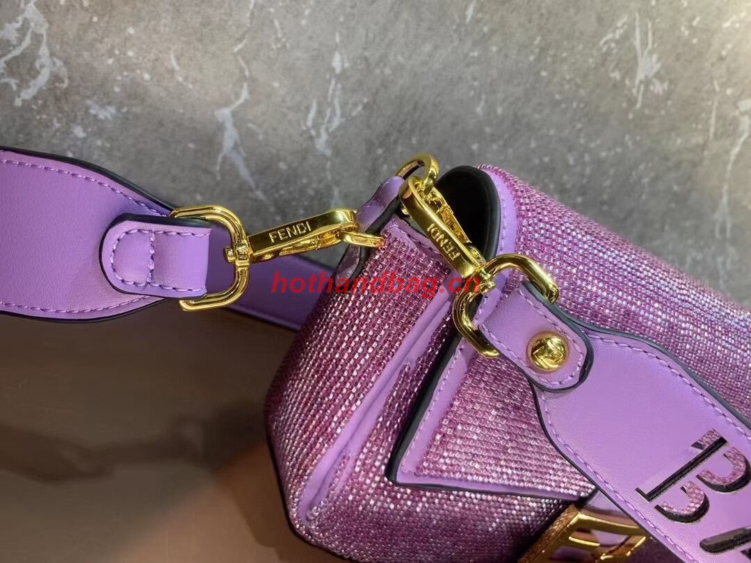 Fendi Baguette crystals and leather bag F0961 purple