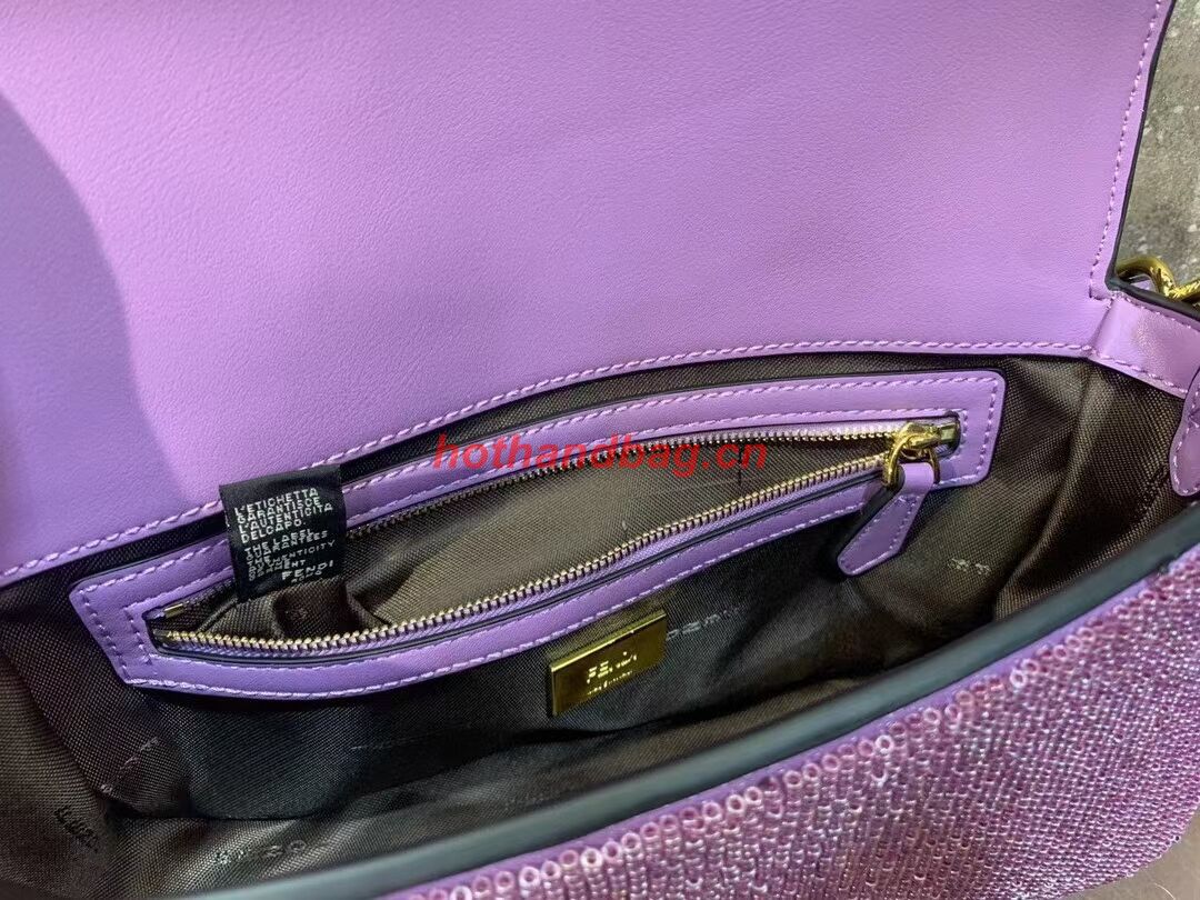 Fendi Baguette crystals and leather bag F0961 purple