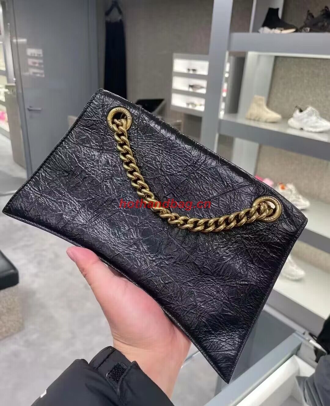 Balenciaga HOURGLASS With Chain Wrinkle 493075 Black