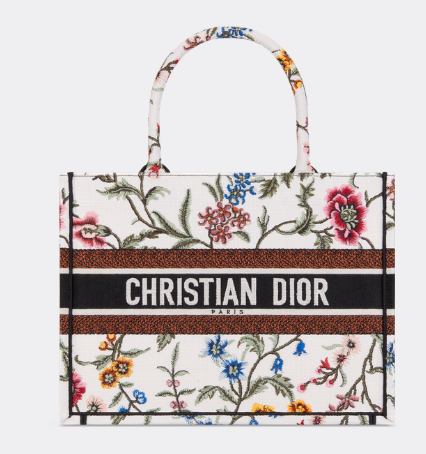 MEDIUM DIOR BOOK TOTE White Multicolor Dior Petites Fleurs Embroider M1296ZEAU