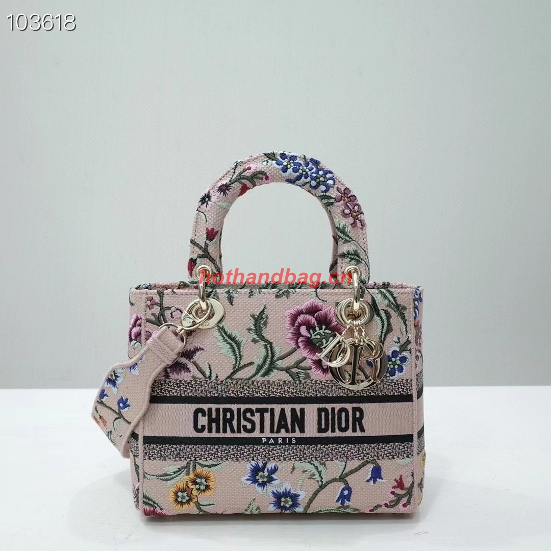 MEDIUM LADY D-LITE BAG Natural Multicolor Raffia Embroidered with Dior Petites Fleurs M0565OE