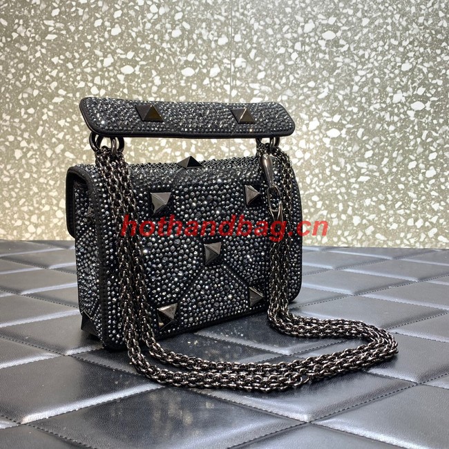 VALENTINO GARAVANI small Roman Stud soft sheep leather chain shoulder bag 2288 Black