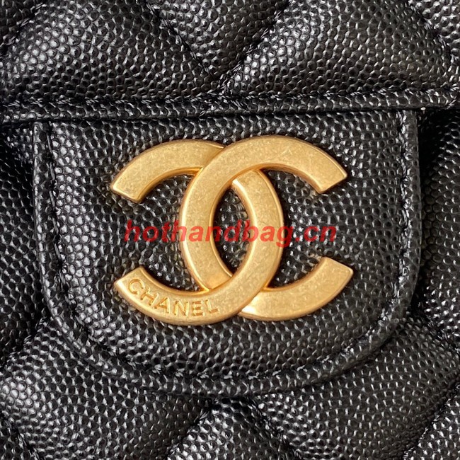 Chanel HOBO HANDBAG Grained Shiny Calfskin & Gold-Tone Metal AS3690 BLACK