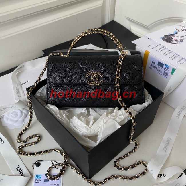 Chanel MINI FLAP BAG CLUTCH WITH CHAIN Gold-Tone Metal AP3238 BLACK