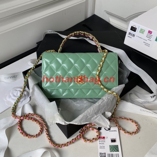 Chanel MINI FLAP BAG CLUTCH WITH CHAIN Gold-Tone Metal AP3240 GREEN