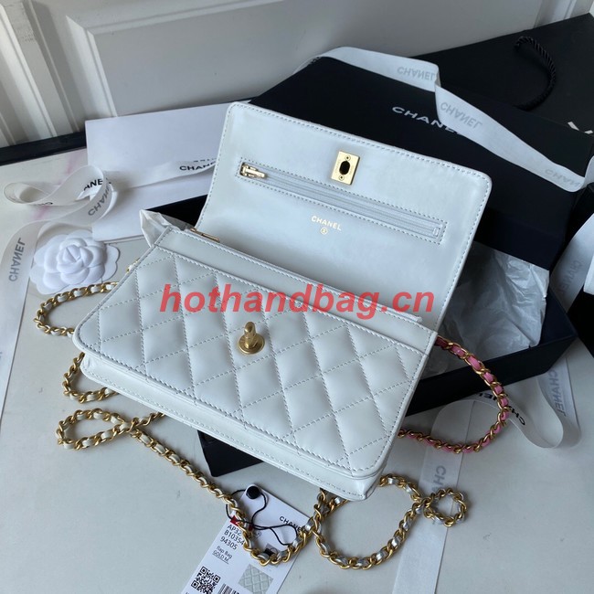 Chanel MINI FLAP BAG CLUTCH WITH CHAIN Gold-Tone Metal AP3240 WHITE