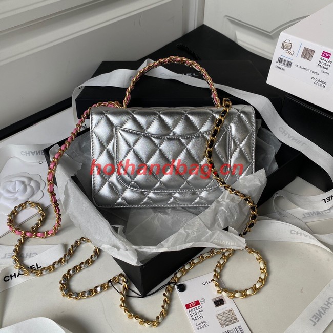 Chanel MINI FLAP BAG CLUTCH WITH CHAIN Gold-Tone Metal AP3240 silver