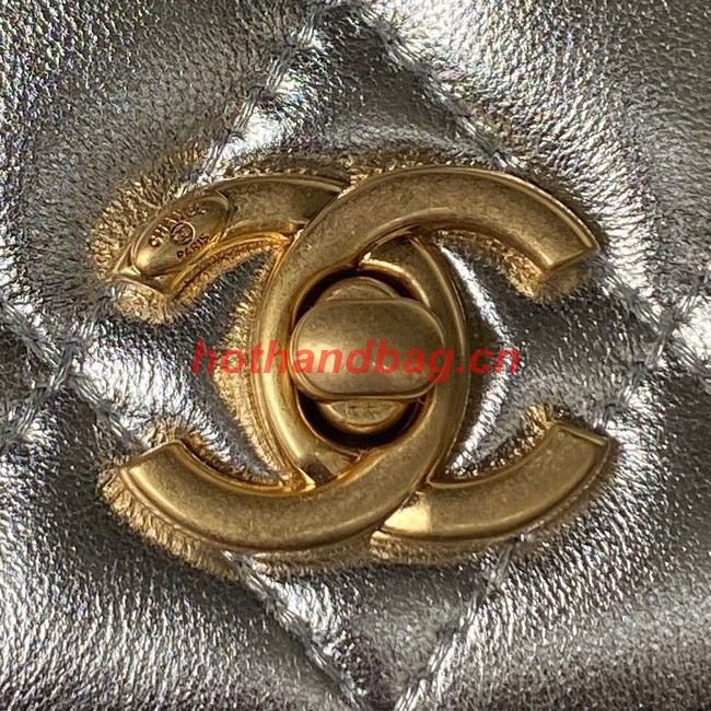 Chanel MINI FLAP BAG CLUTCH WITH CHAIN Gold-Tone Metal AP3240 silver