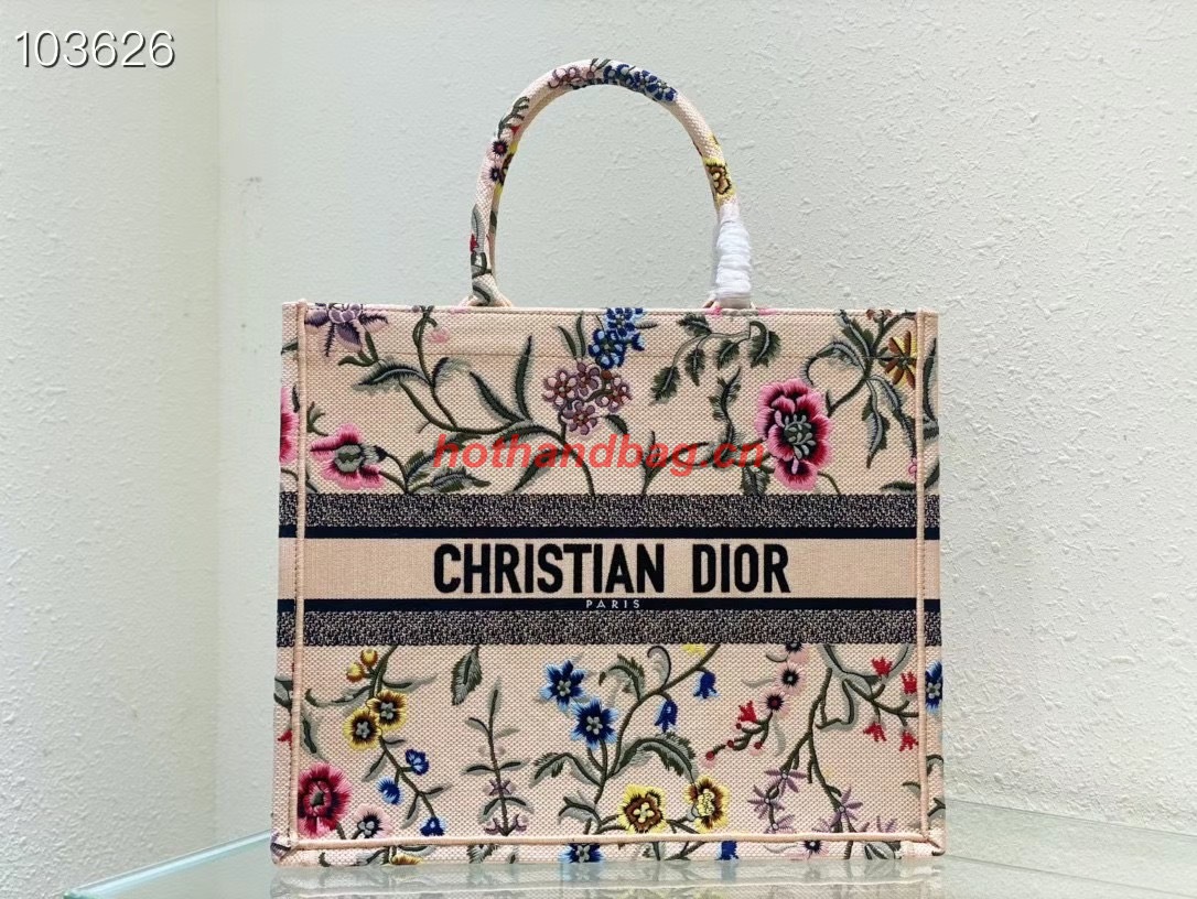 LARGE DIOR BOOK TOTE Natural Multicolor Raffia Embroidered with Dior Petites Fleurs M1286ZEA