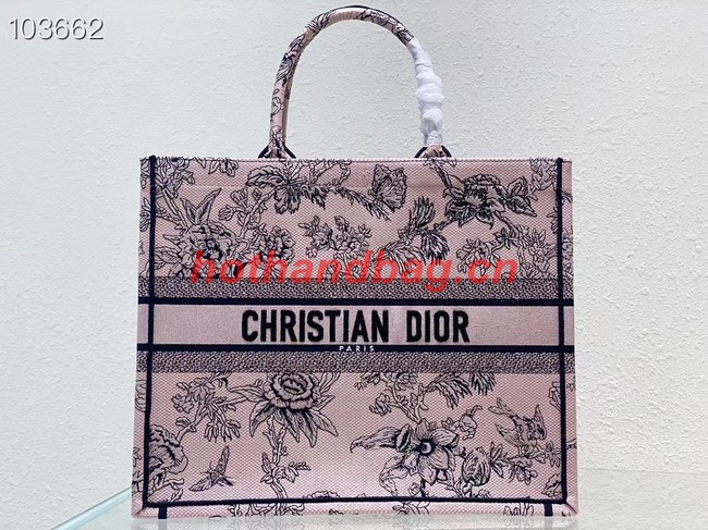 LARGE DIOR BOOK TOTE Powder Pink Dior Jardin Botanique Embroidery M1286ZEA