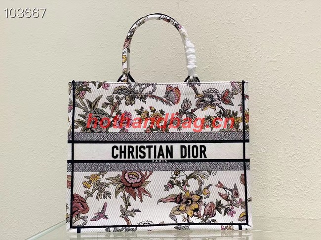 LARGE DIOR BOOK TOTE White Multicolor Dior Jardin Botanique Embroidery M1286ZEA