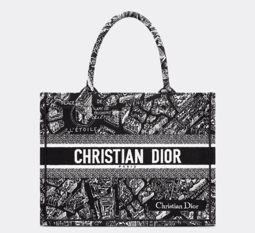 MEDIUM DIOR BOOK TOTE Black and White Plan de Paris Embroidery M1296ZOM